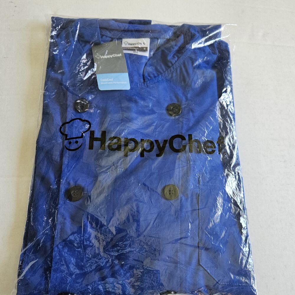 Happy Chef Men's Size M Royal Blue Lightweight Double Breasted Chefs Coat #543